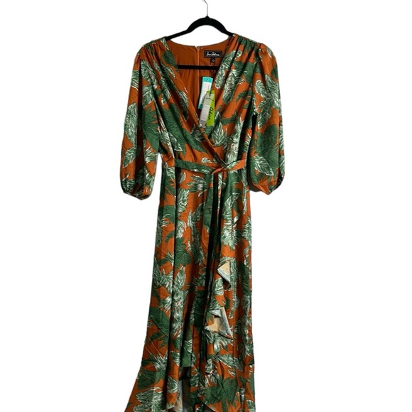 Sam Edelman orange green crepe wrap raffle midi dress size 6new - Picture 7 of 11